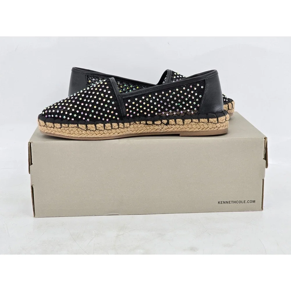 Kenneth Cole Reaction Bonne Espadrille Womens Size 6 Black Crystal Mesh - New
